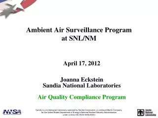 Ambient Air Surveillance Program at SNL/NM