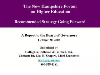 The New Hampshire Forum on Higher Education Recommended Strategy Going Forward
