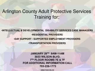 Arlington County Adult Protective Services Training for: