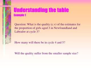 Understanding the table Example 1
