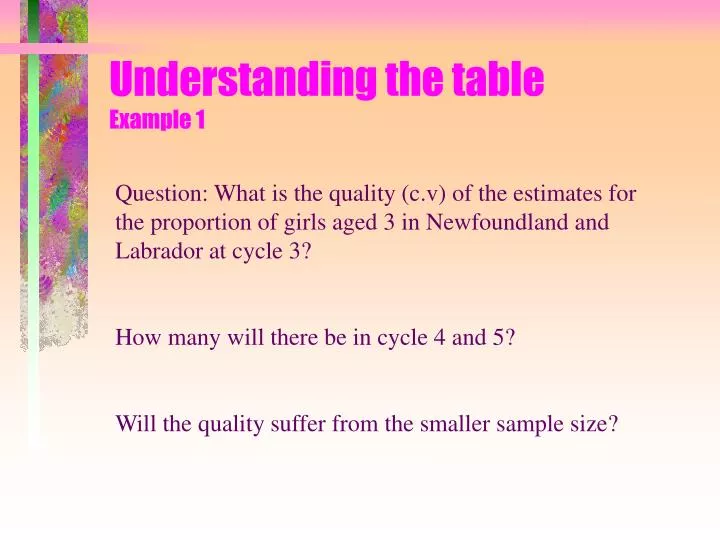 understanding the table example 1