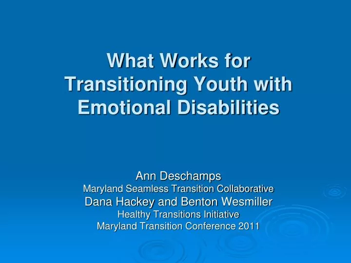 what works for transitioning youth with emotional disabilities
