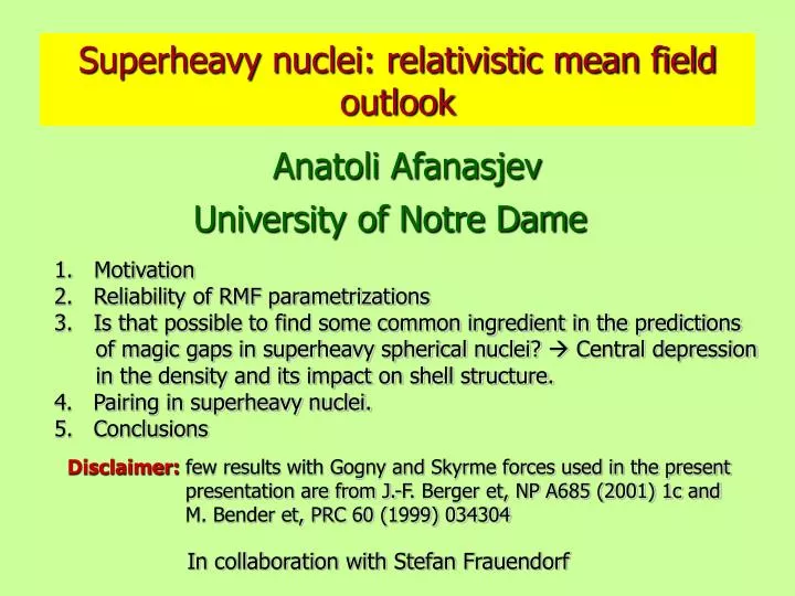 superheavy nuclei relativistic mean field outlook