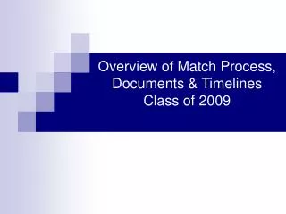 Overview of Match Process, Documents &amp; Timelines Class of 2009