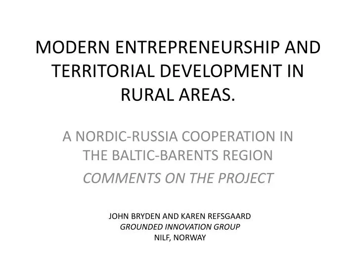 modern entrepreneurship and territorial development in rural areas