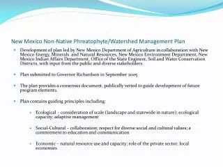 New Mexico Non-Native Phreatophyte/Watershed Management Plan