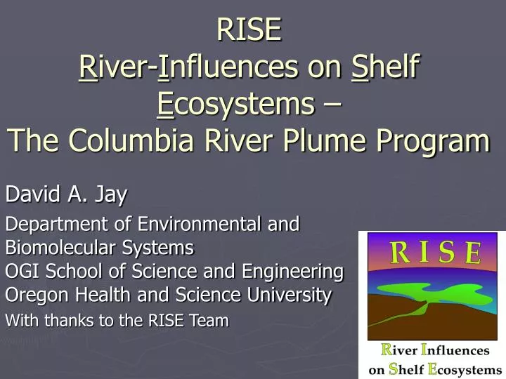 rise r iver i nfluences on s helf e cosystems the columbia river plume program