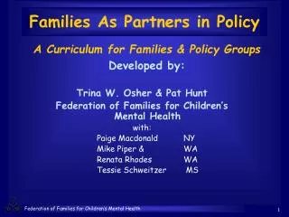 Families As Partners in Policy