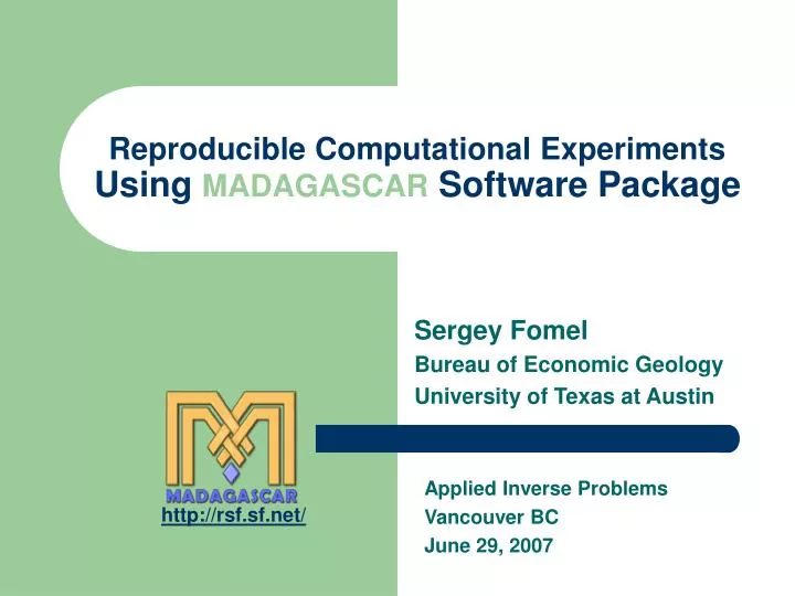 reproducible computational experiments using madagascar software package