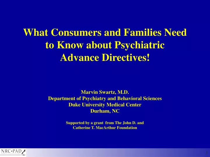 what consumers and families need to know about psychiatric advance directives