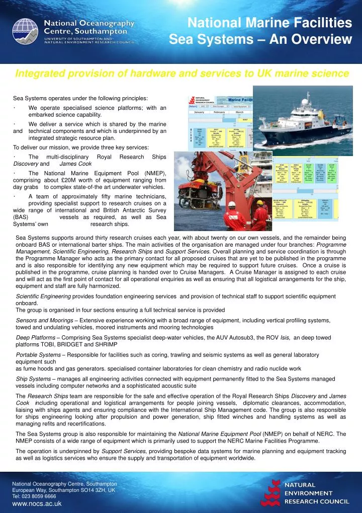 national marine facilities sea systems an overview