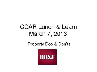 CCAR Lunch &amp; Learn March 7, 2013