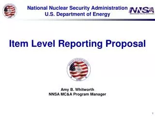 National Nuclear Security Administration U.S. Department of Energy Item Level Reporting Proposal