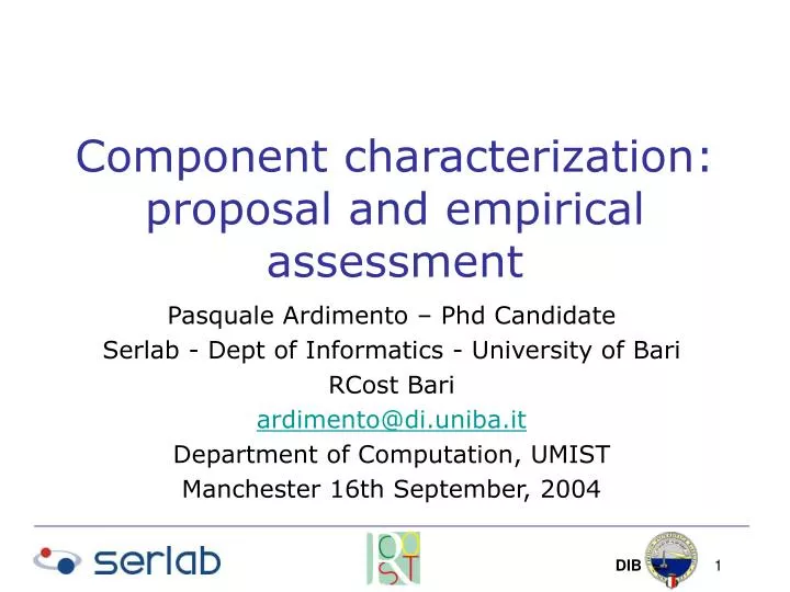 component characterization proposal and empirical assessment