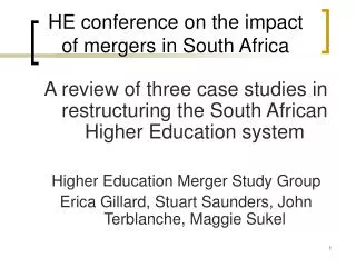 HE conference on the impact of mergers in South Africa