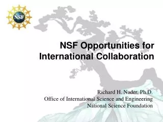 NSF Opportunities for International Collaboration