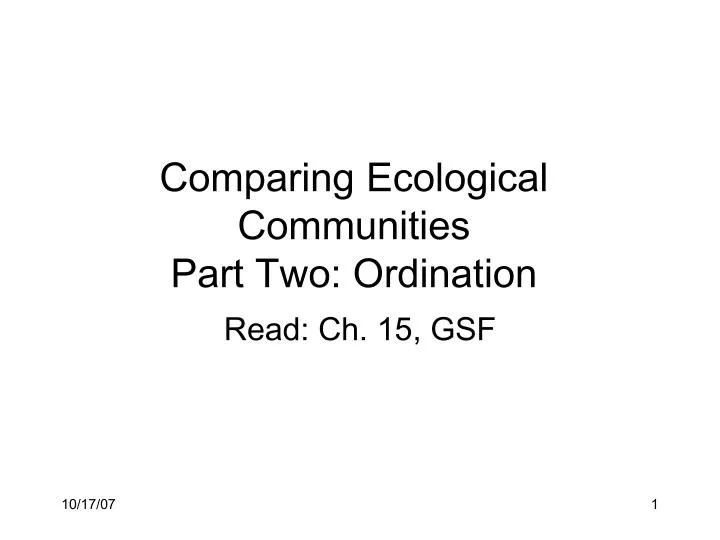 comparing ecological communities part two ordination