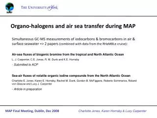 Organo-halogens and air sea transfer during MAP