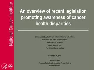 An overview of recent legislation promoting awareness of cancer health disparities