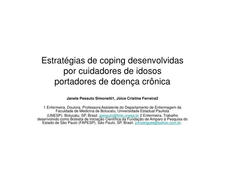 estrat gias de coping desenvolvidas por cuidadores de idosos portadores de doen a cr nica