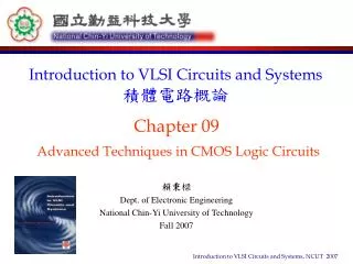 Chapter 09 Advanced Techniques in CMOS Logic Circuits