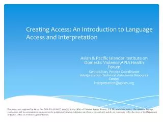 Creating Access: An Introduction to Language Access and Interpretation