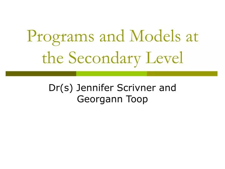 programs and models at the secondary level