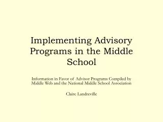 Implementing Advisory Programs in the Middle School