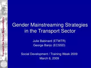 Gender Mainstreaming Strategies in the Transport Sector