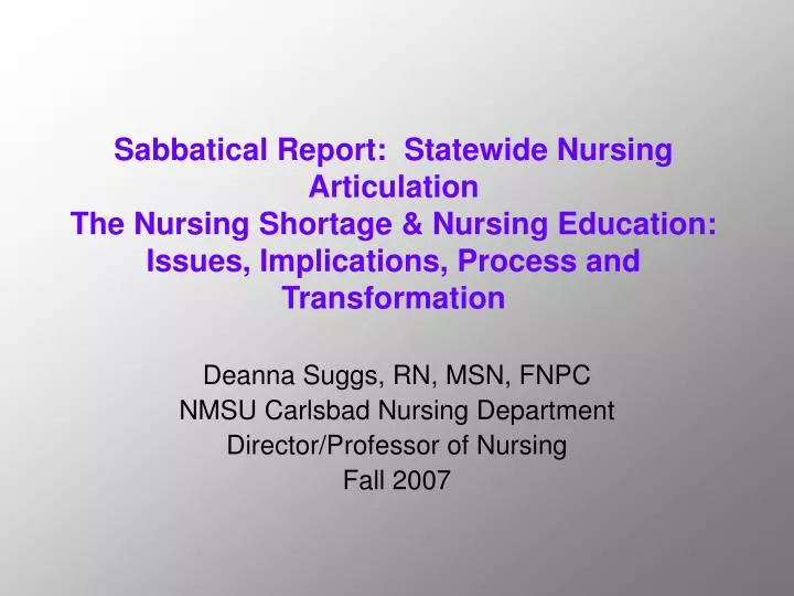 deanna suggs rn msn fnpc nmsu carlsbad nursing department director professor of nursing fall 2007