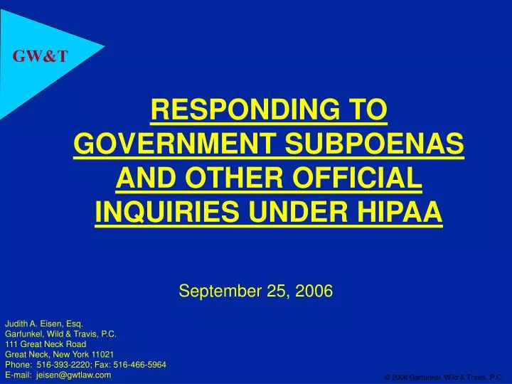 responding to government subpoenas and other official inquiries under hipaa