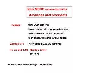 New MSDP improvements Advances and prospects