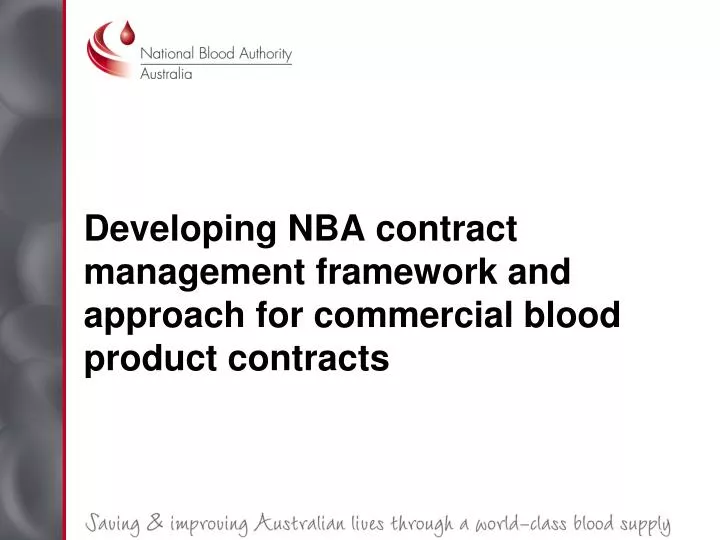 developing nba contract management framework and approach for commercial blood product contracts