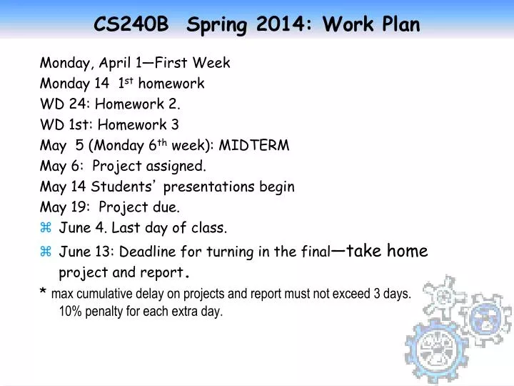 cs240b spring 2014 work plan
