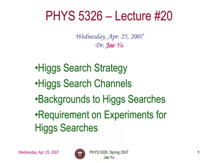 phys 5326 lecture 20