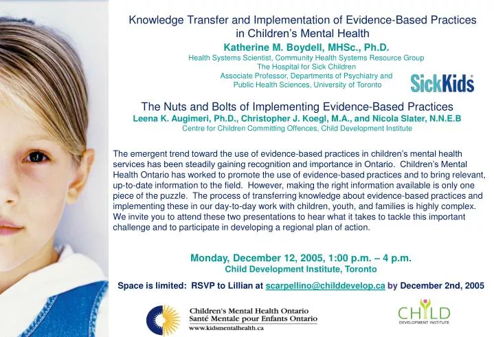 knowledge transfer and implementation of evidence based practices in children s mental health