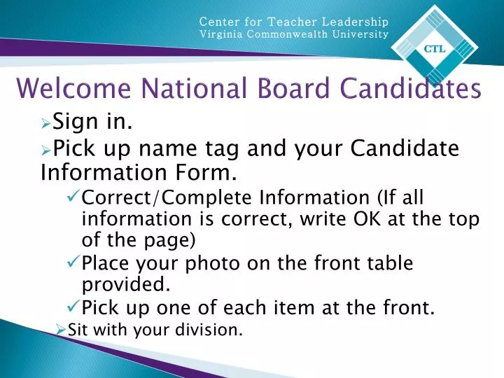 welcome national board candidates