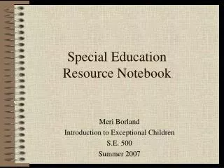 Special Education Resource Notebook