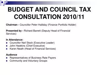 BUDGET AND COUNCIL TAX CONSULTATION 2010/11