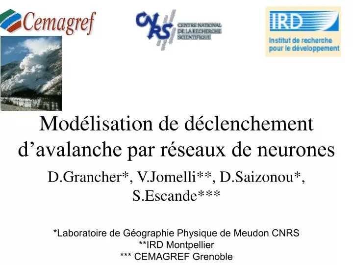 mod lisation de d clenchement d avalanche par r seaux de neurones