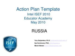 Action Plan Template Intel ISEF 2010 Educator Academy May 2010