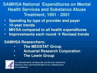 SAMHSA National Expenditures on Mental Health Services and Substance Abuse Treatment, 1991 - 2001