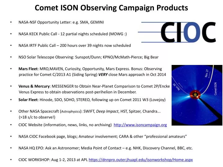 comet ison observing campaign products
