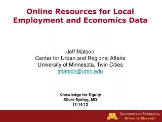 Online Resources for Local Employment and Economics Data
