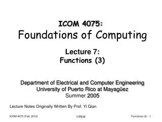 Lecture 7: Functions (3)