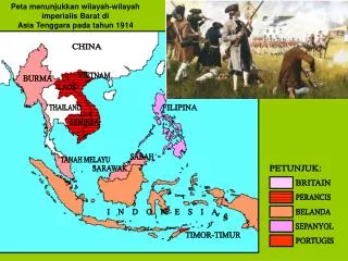 Peta menunjukkan wilayah-wilayah imperialis Barat di Asia Tenggara pada tahun 1914
