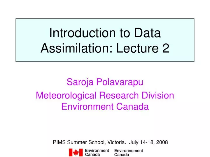 introduction to data assimilation lecture 2