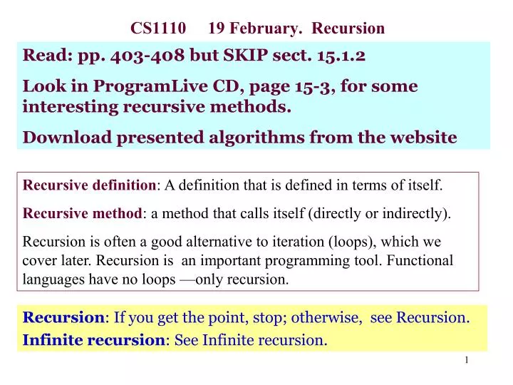 cs1110 19 february recursion