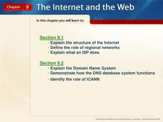 Section 9.1 Explain the structure of the Internet Define the role of regional networks