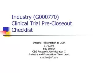 Industry (G000770) Clinical Trial Pre-Closeout Checklist